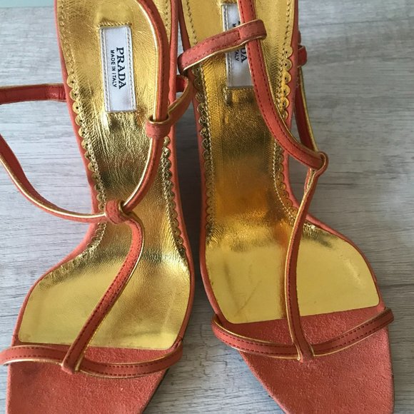 NEW PRADA ORANGE SUEDE SNAKESKIN WEDGE HEELS SIZE 35/5 - Picture 5 of 11